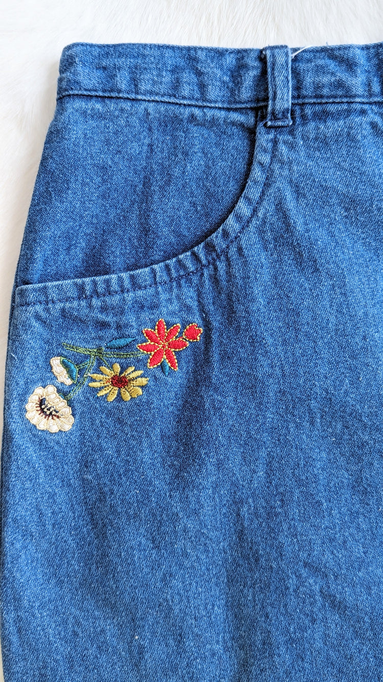 Vintage Denim Embroidered Skirt