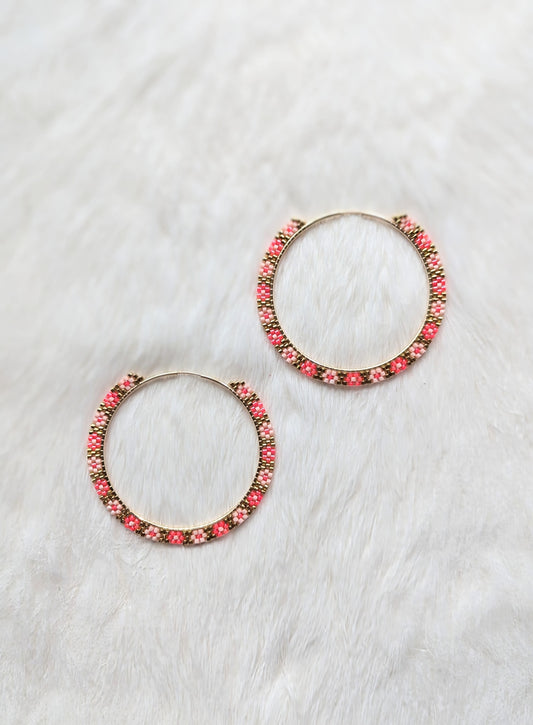 Coral Daisy Hoops