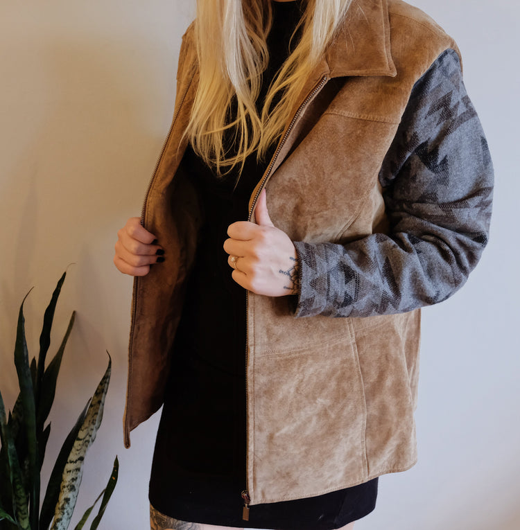 Washable Suede Aztec Sleeve Jacket