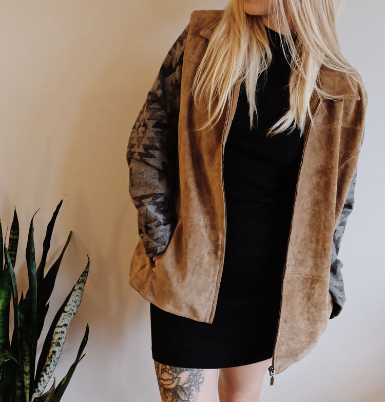 Washable Suede Aztec Sleeve Jacket